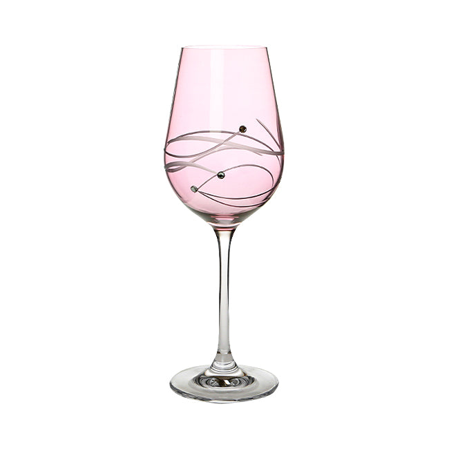 Pink Diamante wine glass with spiral cut design, elegant glassware from UK brand, showcasing sparkling gemstone embellishments.