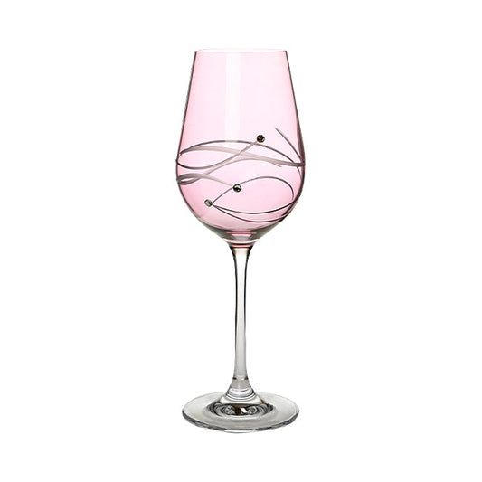 Pink Diamante wine glass with spiral cut design, elegant glassware from UK brand, showcasing sparkling gemstone embellishments.