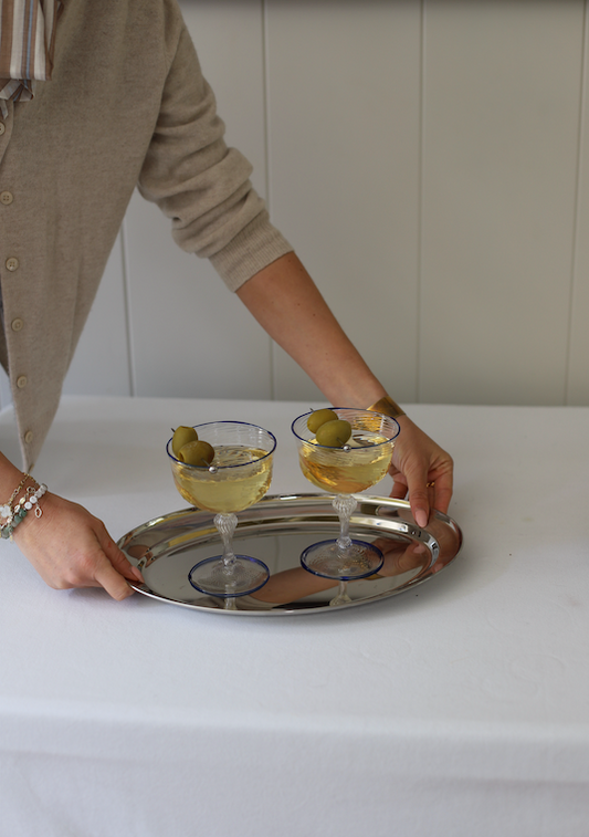 Set of two blue Dido Coupe glasses by domenicamarland, elegant stemware with a rounded bowl and clear glass finish.