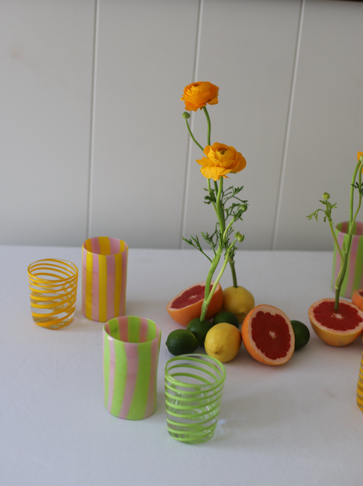 Set of four green Kiki tumblers by domenicamarland, featuring sleek cylindrical design and smooth matte finish.