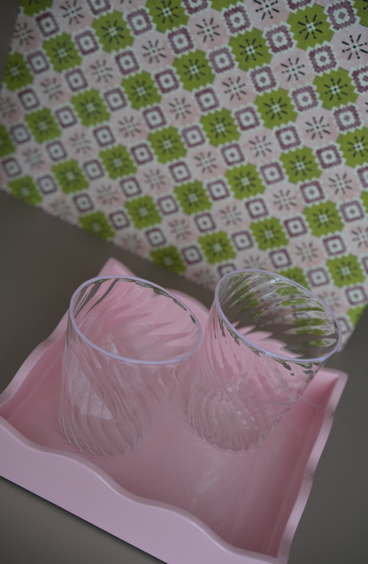 Pink Square Allegra Tray by domenicamarland, featuring a modern geometric design with a smooth surface and raised edges.