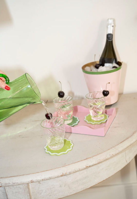 Green Venetian tumbler from the Adrienne collection by domenicamarland, featuring elegant glass design and vibrant color.