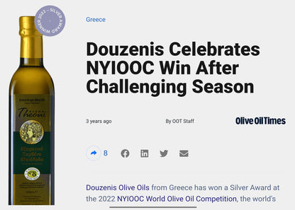 Bottle of Theoni Extra Virgin Olive Oil 500ml from The Greek Deli Club, with a dark glass bottle and label visible.