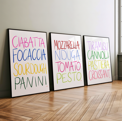 Italian Lovers witty kitchen wall art print by Peak Prints, featuring a relatable and humorous design for home decor.