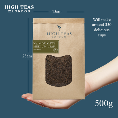 High Teas English Breakfast Blend No.6 loose leaf tea with quality medium leaf for a rich, robust breakfast tea experience.