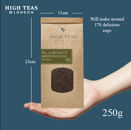 Loose leaf English Breakfast Blend tea by High Teas, quality medium leaf, shown in a clear image of the tea leaves.