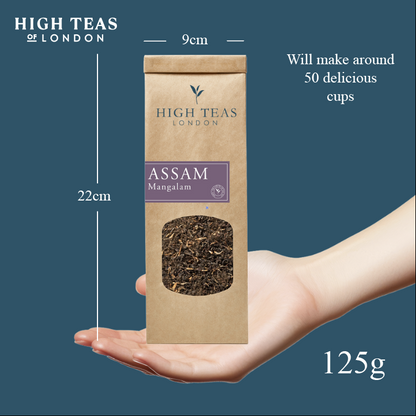 Assam Mangalam FTGFOP1 tea leaves from High Teas, showcasing fresh, whole tea leaves in a close-up image.