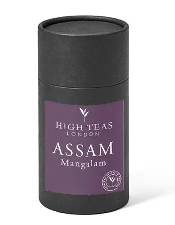 Assam Mangalam FTGFOP1 tea leaves from High Teas, showcasing golden tips and fresh, vibrant green tea leaves in a close-up shot.