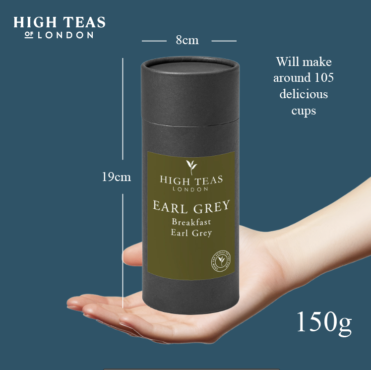 High Teas Breakfast Earl Grey tea bag and box, showcasing the packaging for this aromatic breakfast tea blend.