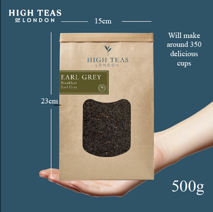 High Teas Breakfast Earl Grey tea in a cup, showcasing its brewed amber color and fresh citrus aroma.