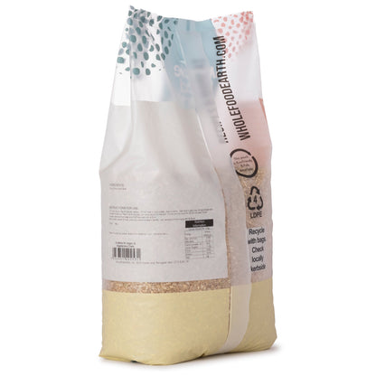Whole Food Earth short grain brown rice in a 3kg bag, showing fresh, uncooked rice grains for healthy whole grain eating.