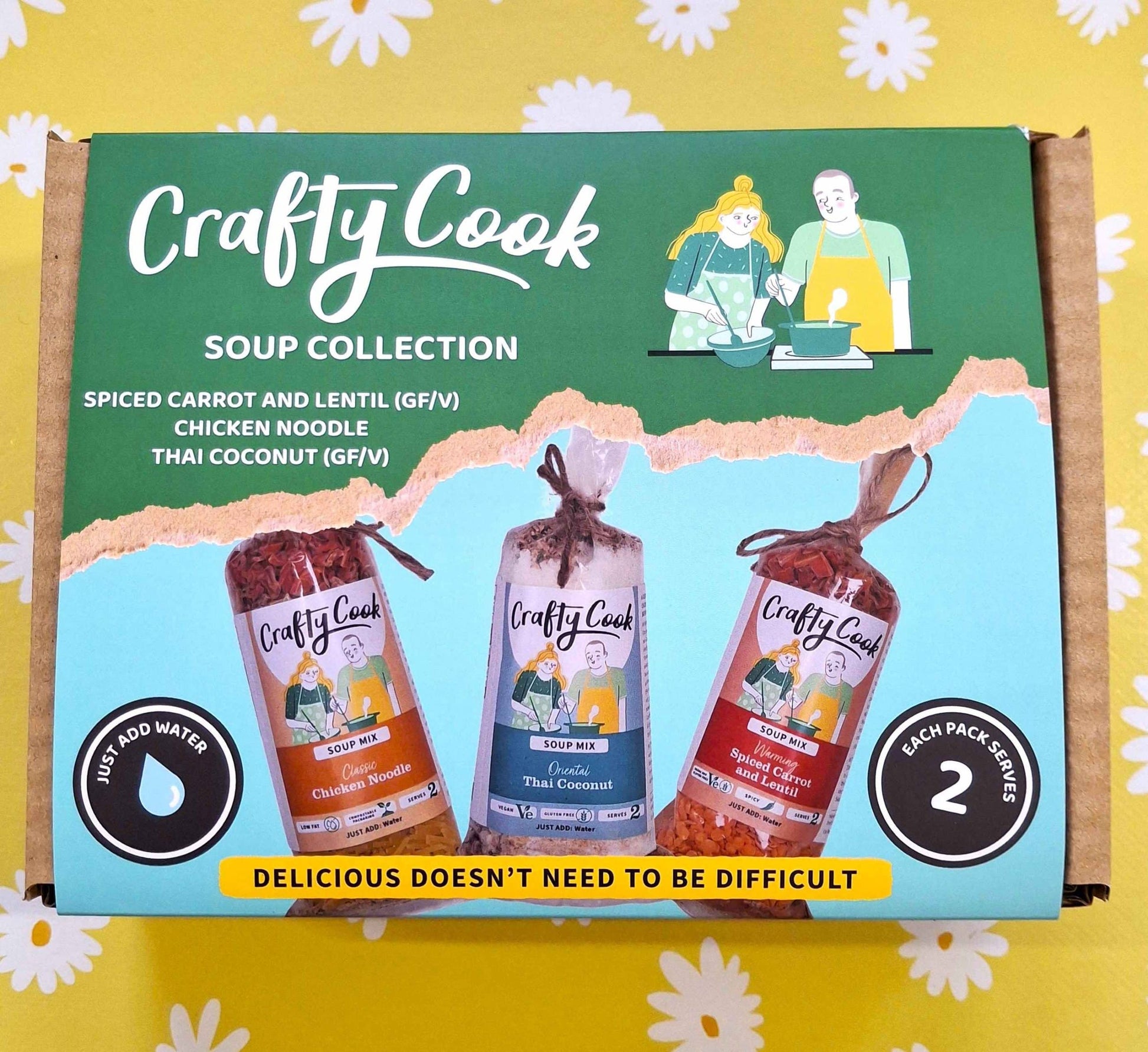 Soup Collection 3 packs, 6 meals, one box, just add water. Crafty Cook easy fuss free meals