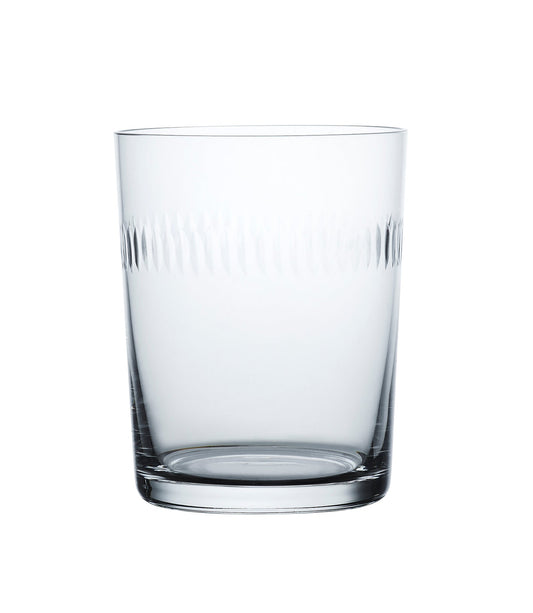 Set of four large crystal tumblers with spears design by The Vintage List, showcasing elegant glassware with intricate details.
