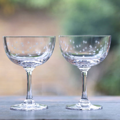 Large Crystal Champagne Saucers with Stars Design