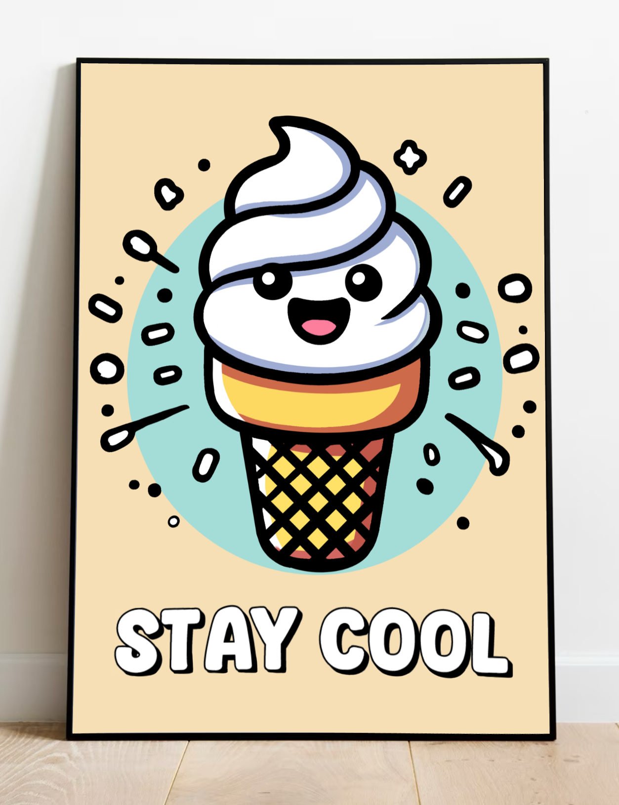 Colorful KEOLIX Stay Cool Ice Cream art print featuring vibrant ice cream illustrations on high-quality print paper.