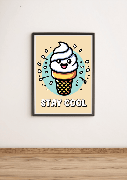 Colorful Stay Cool Ice Cream art print by KEOLIX featuring vibrant ice cream illustrations on high-quality paper.