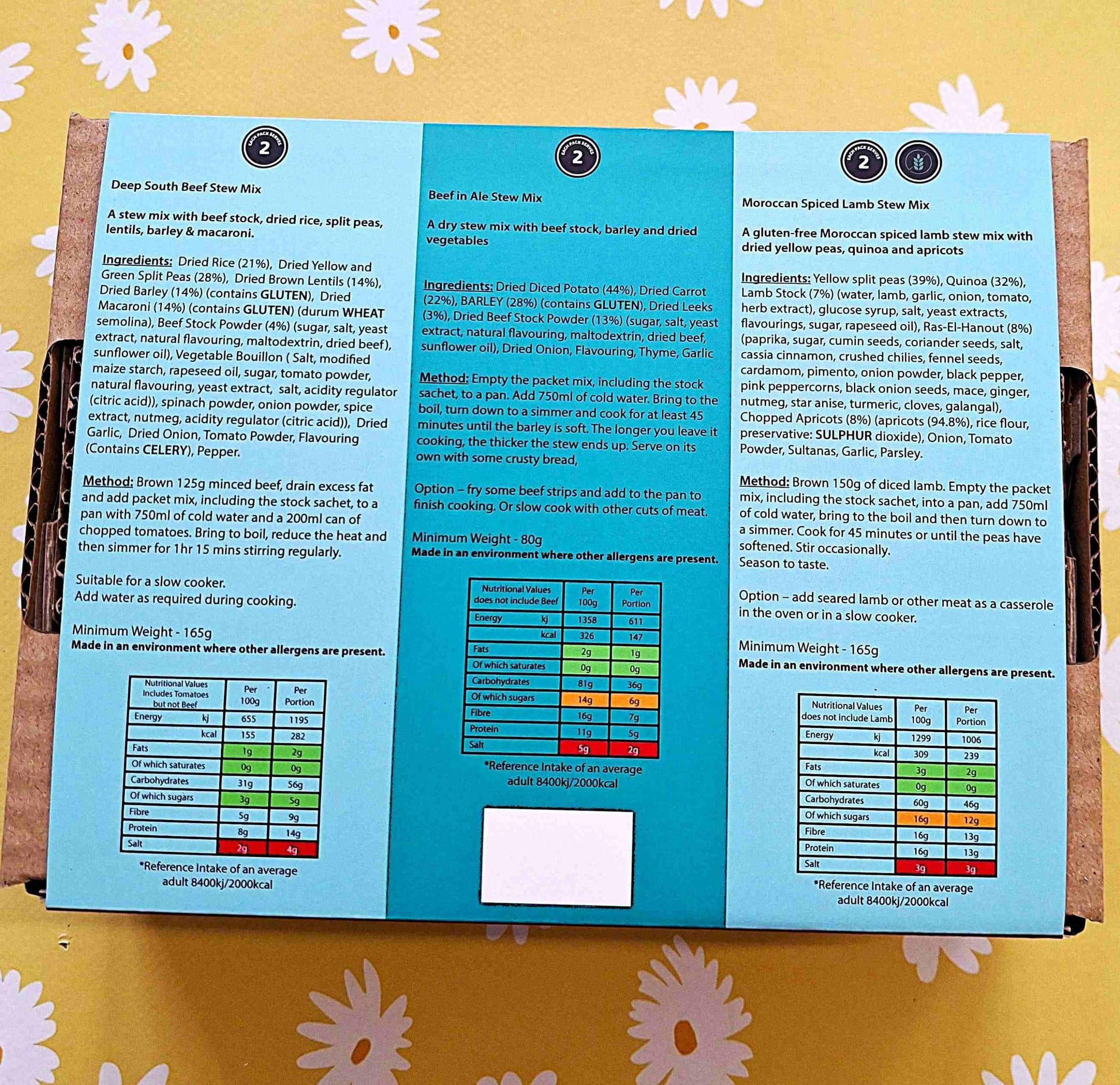 Stew Collection 3 packs, 6 meals, one box, just add water. Crafty Cook easy fuss free meals