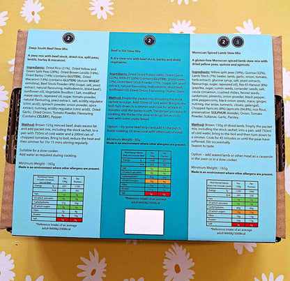 Stew Collection 3 packs, 6 meals, one box, just add water. Crafty Cook easy fuss free meals