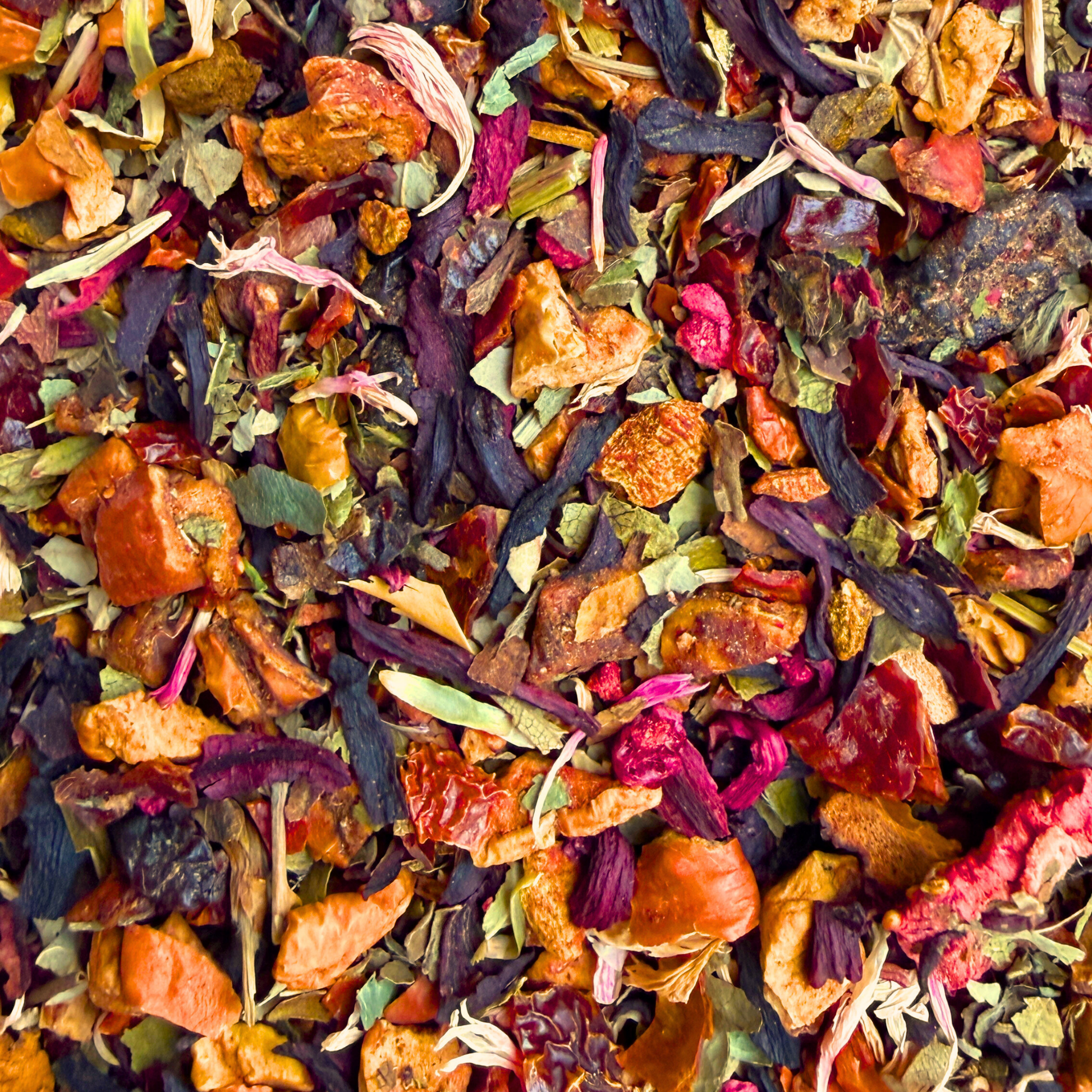 Loose leaf Strawberry Rhubarb fruit and herbal tea by Porter Hill Tea Company, featuring vibrant red berries and fresh rhubarb stalks.