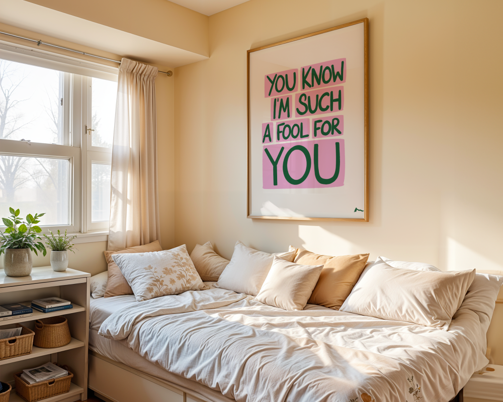 Bold pink and green lyric print poster with the phrase "You Know I'm Such a Fool For You" by Peak Prints, featuring eye-catching typography.