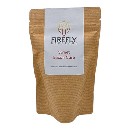 Sweet bacon curing kit by FireFly Barbecue, showing ingredients and tools for curing delicious homemade sweet bacon.