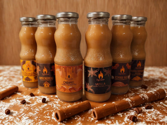 Six cold brew coffee bottles from Ignite Coffee Co tasting pack, showcasing variety of handcrafted cold brew beverages.