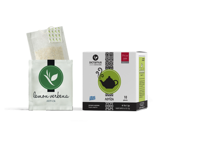 Greek Louisa Lemon Verbena tea bags by The Greek Deli Club, featuring 10 individually wrapped herbal tea bags in a box.