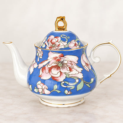 KitchBoom Rosewood Garden tea set with 15 pieces including a teapot, cups, and saucers for six people, elegant coffee and tea service