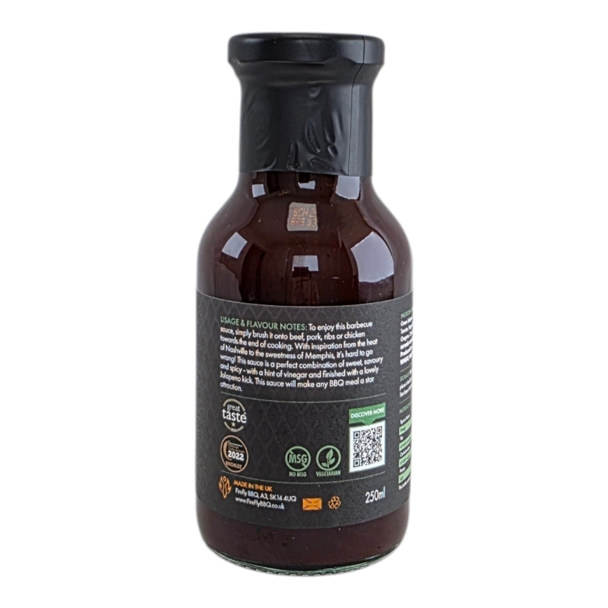 Bottle of FireFly Barbecue Tennessee Jalapeno BBQ Sauce with label, showing spicy, flavorful sauce in a clear glass bottle.