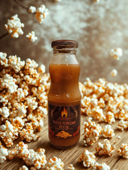 Six Ignite Coffee Co Popcorn Mocha Cold Brew Pack with toffee popcorn flavor and velvety chocolate mocha in individual bottles.