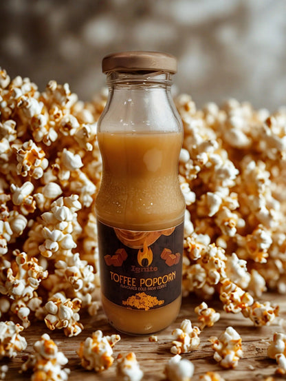 Ignite Coffee Co popcorn-inspired cold brew pack with toffee popcorn flavor, perfect for cozy moments and indulgent coffee treats.