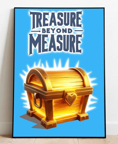 KEOLIX treasure chest art print featuring a detailed illustration of a classic treasure chest filled with gold and jewels.