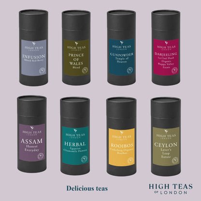 Assam Mangalam FTGFOP1 tea in decorative tubes, premium Assam Mangalam tea from High Teas, showcasing elegant packaging.