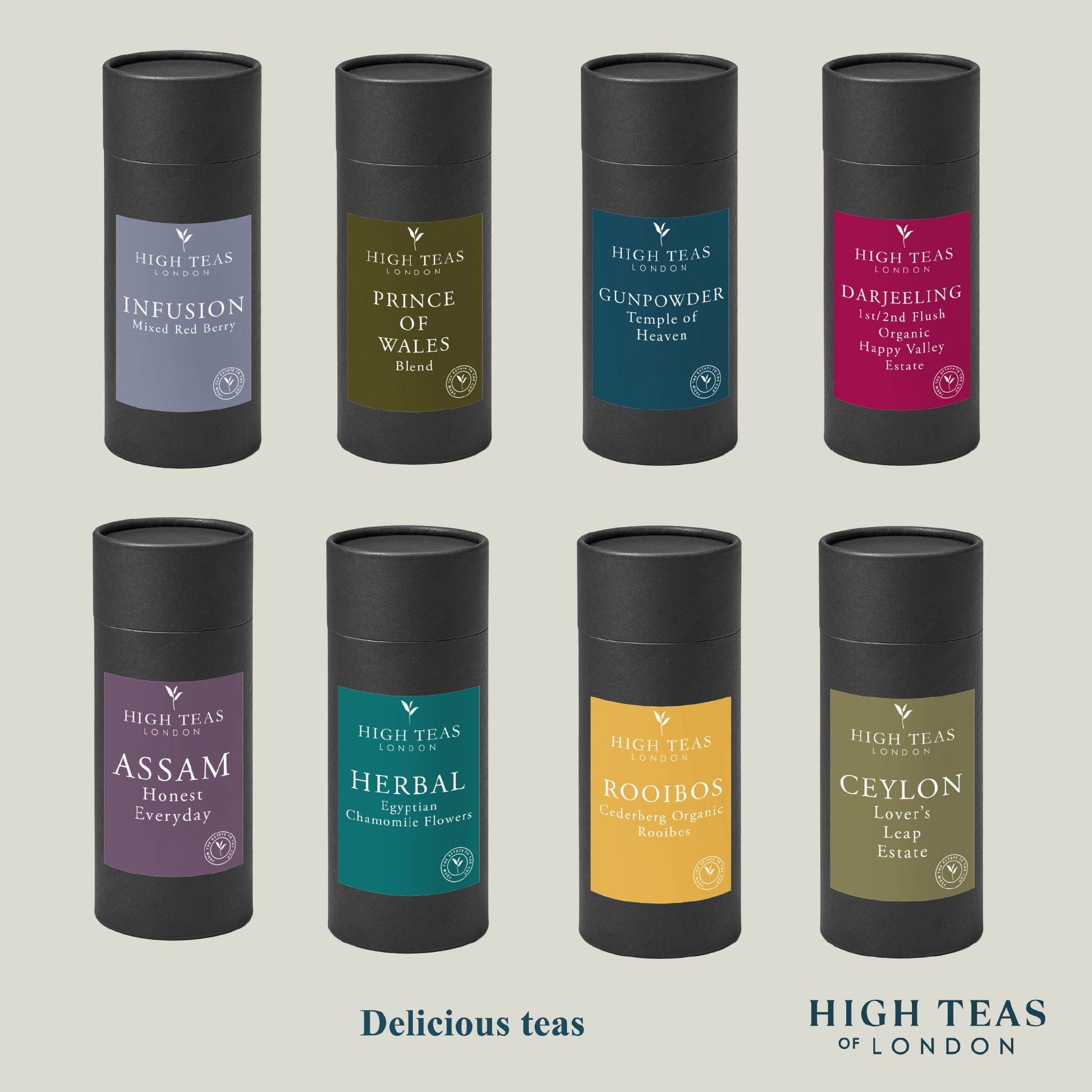 High Teas Breakfast Earl Grey tea in a colorful tin, showcasing the tea blend and packaging design.