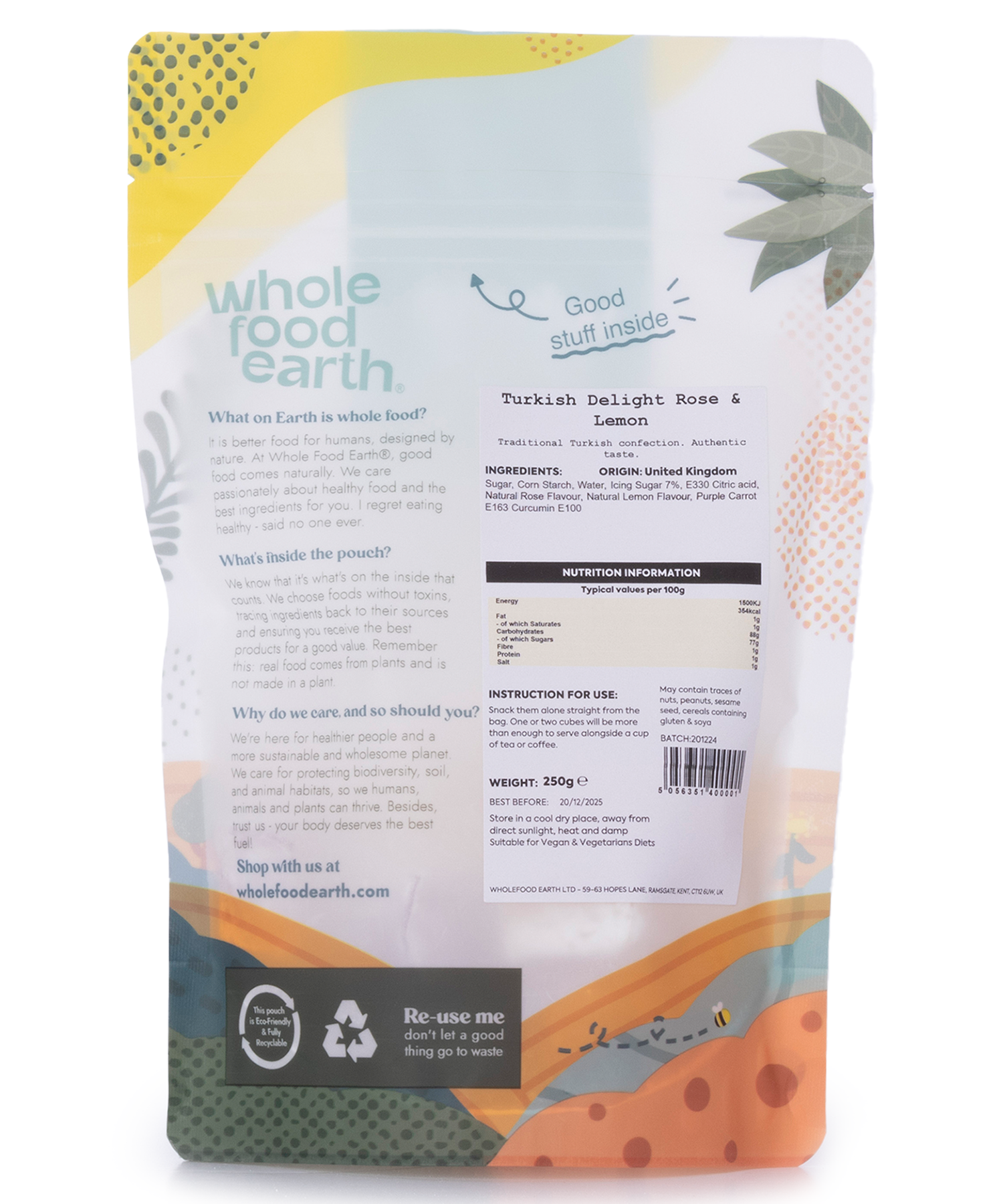 Turkish Delight with rose and lemon flavor from Whole Food Earth, showcasing a colorful serving of specialty sweets.
