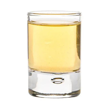 Set of six Bormioli Rocco Bubble Based shot glasses, 65ml, clear glassware with a rounded bubble design, perfect for spirits.