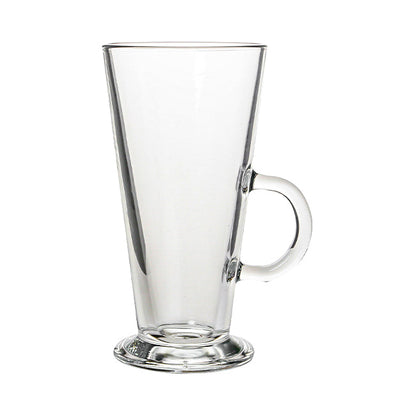 Clear 290ml latte glass from Glassware UK, featuring a sleek design perfect for serving coffee or specialty drinks.