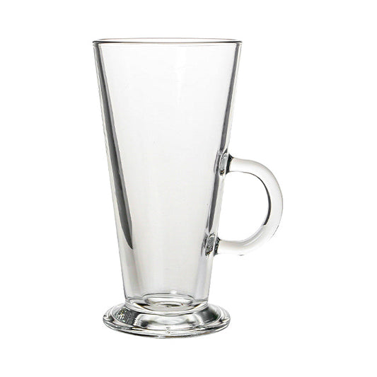 Clear 290ml latte glass from Glassware UK, featuring a sleek design perfect for serving coffee or specialty drinks.