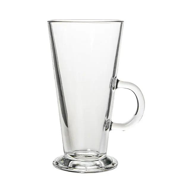 Clear 290ml latte glass from Glassware UK, showcasing a sleek coffee glass design with a smooth rim and transparent body.