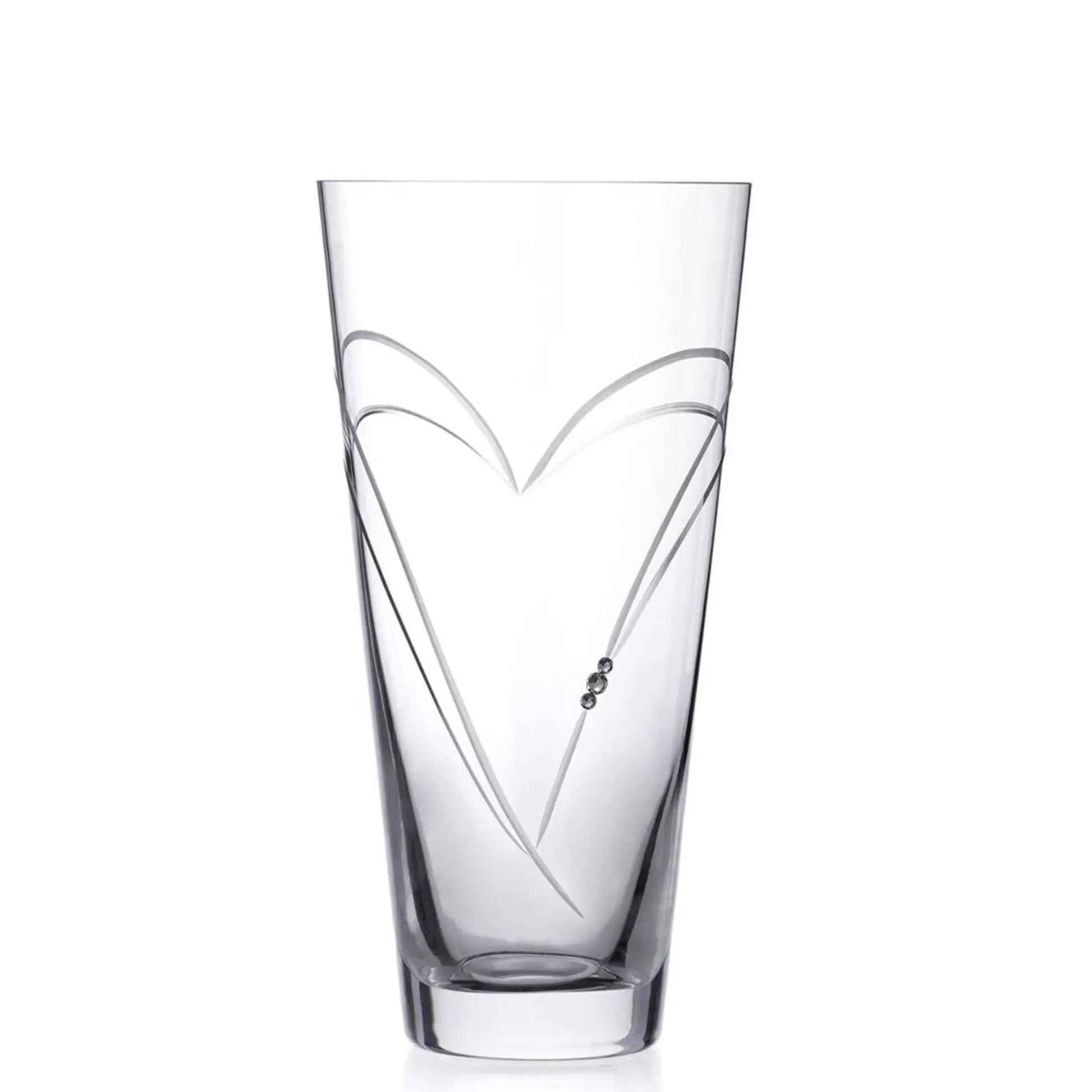 Glassware UK diamante vase with heart-shaped cutout, 20cm tall, featuring sparkling diamond accents and elegant design.
