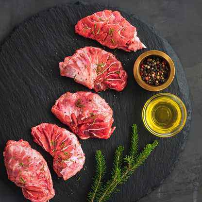 Primrose Herd Cornish Heritage Pork Cheeks, trimmed pork cheeks in 500g package, showcasing fresh, quality pork meat.