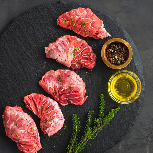Primrose Herd Cornish Heritage Pork Cheeks, trimmed pork cheeks in 500g package, showcasing fresh, quality pork meat.