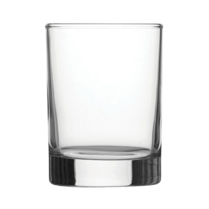 Set of six Glassware UK 170ml whisky tumblers made of clear glass, perfect for serving whiskey or spirits.