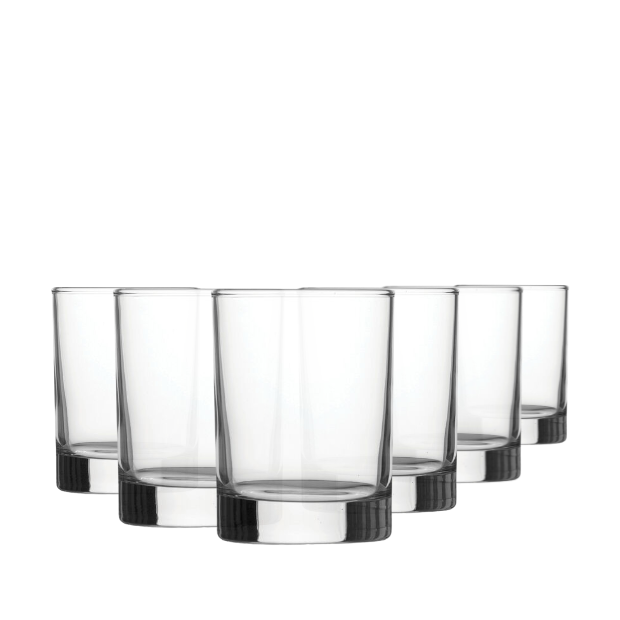 Set of six Glassware UK whisky tumblers, 170ml glass tumblers for whiskey or spirits, clear and stylish for everyday use.
