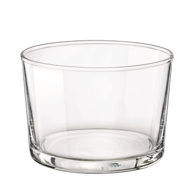 Set of six Bormioli Rocco Bodega mini whisky tumblers, 225ml glassware with clear design for whisky and spirits.