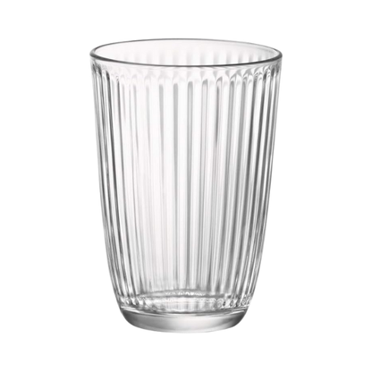 Set of six Bormioli Rocco Line long whisky tumblers, 390ml glassware with clear, elegant design for beverages.