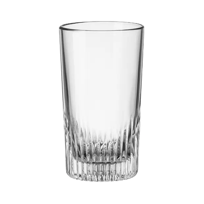 Set of six Bormioli Rocco Graphics 450ml whisky tumblers with clear glass, designed for elegant drink presentation.