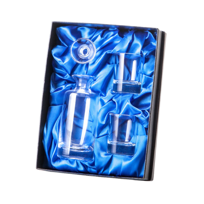 Handmade 0.15L glass decanter with 2 shot glasses in a gift set by Glassware UK, showcasing clear glass and elegant design.