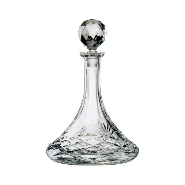Glassware UK fully cut crystal ships decanter with 0.85L capacity, featuring intricate ship-shaped design and clear, sparkling crystal.