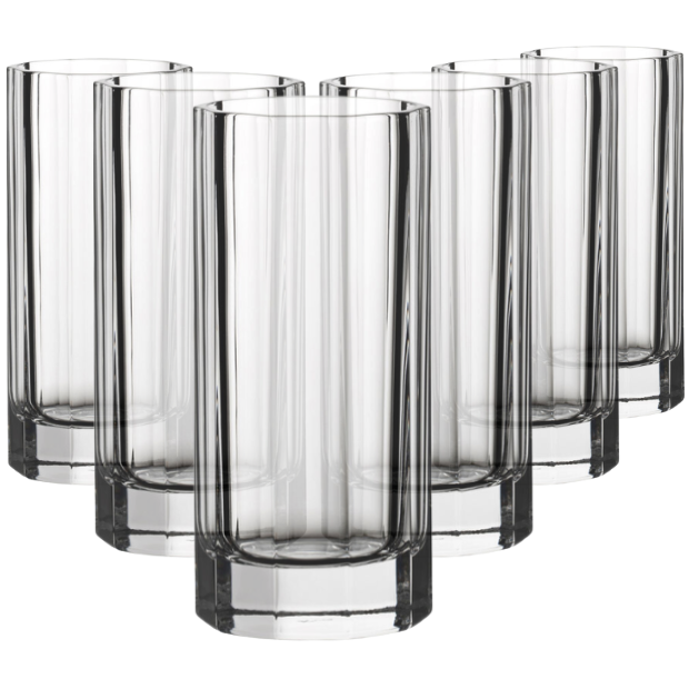 Six Churchill Crystal highball whisky tumblers with 350ml capacity from Glassware UK, clear glass with a sleek design.